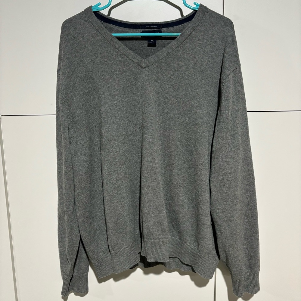 Men's Lands’ End Vintage Gray V-Neck Sweater Extra Large Dad Eclectic Grandpa